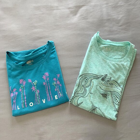 Crazy 8 Children's Place Grils T-shirts Blue Green Size 14 Unicorn Short Sleeves - Picture 2 of 16